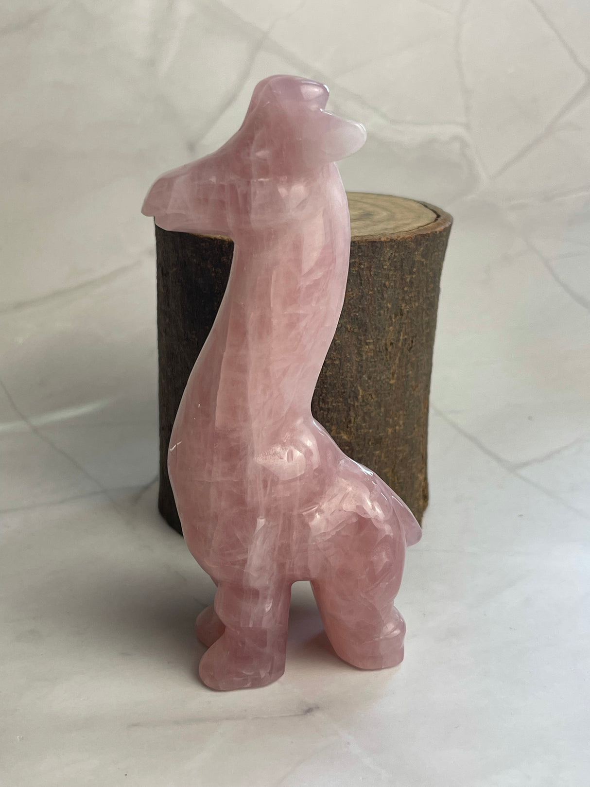 Rose Quartz Giraffe Carving 268g - Love. Peace.