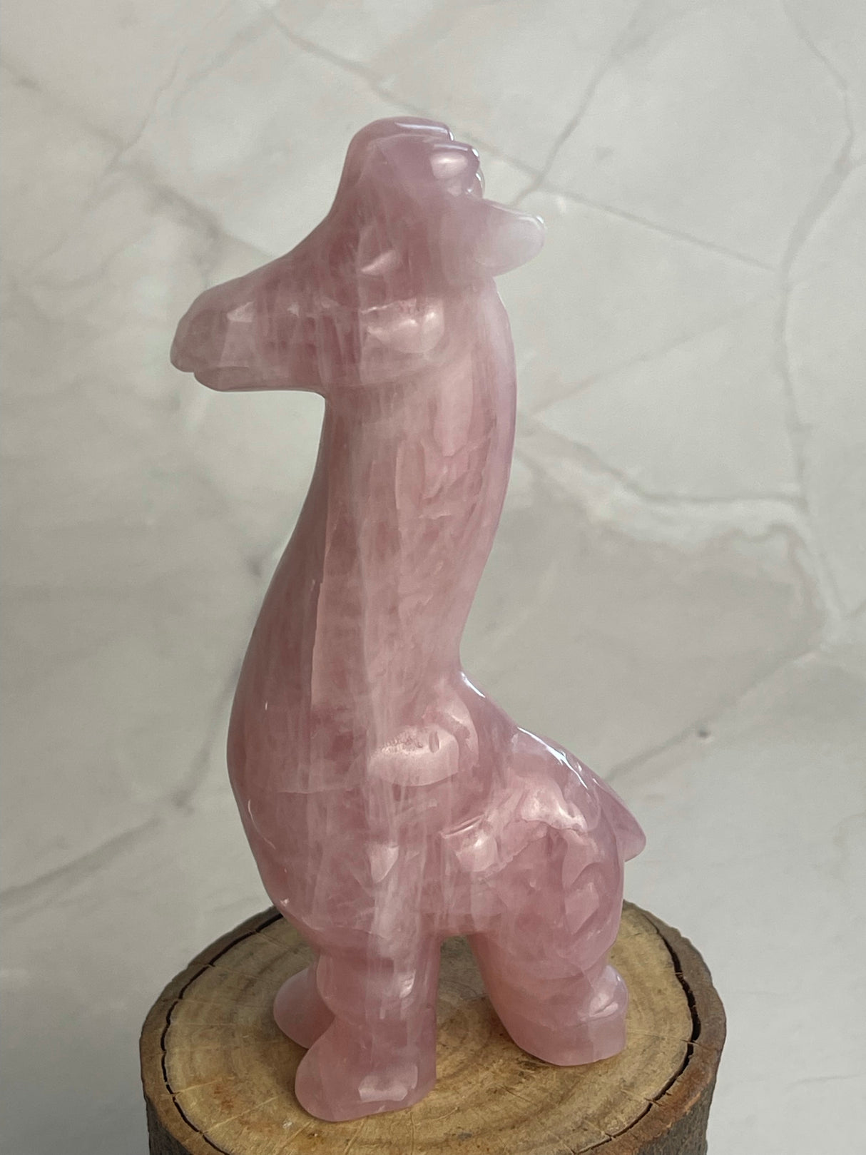 Rose Quartz Giraffe Carving 268g - Love. Peace.