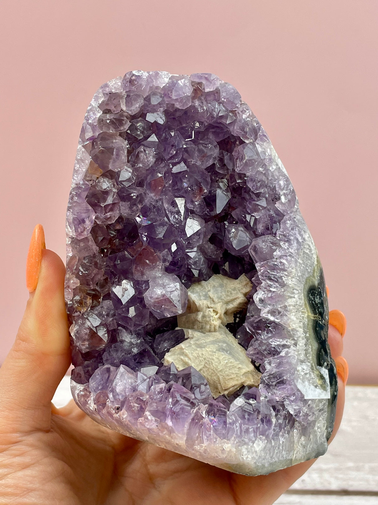Amethyst Cluster with Calcite Inclusions 747g #23 - Protection. Intuition. Healing.
