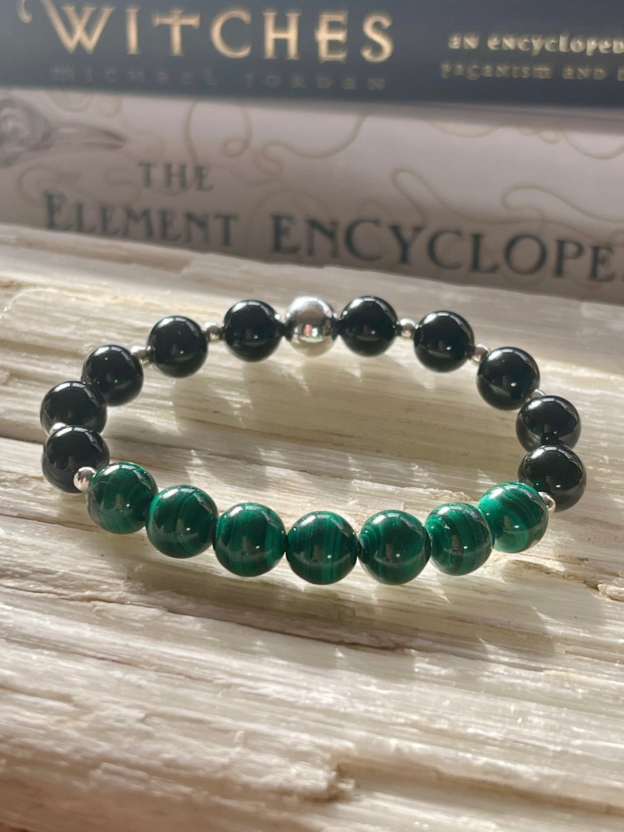 Malachite & Black Obsidian Silver Bracelet