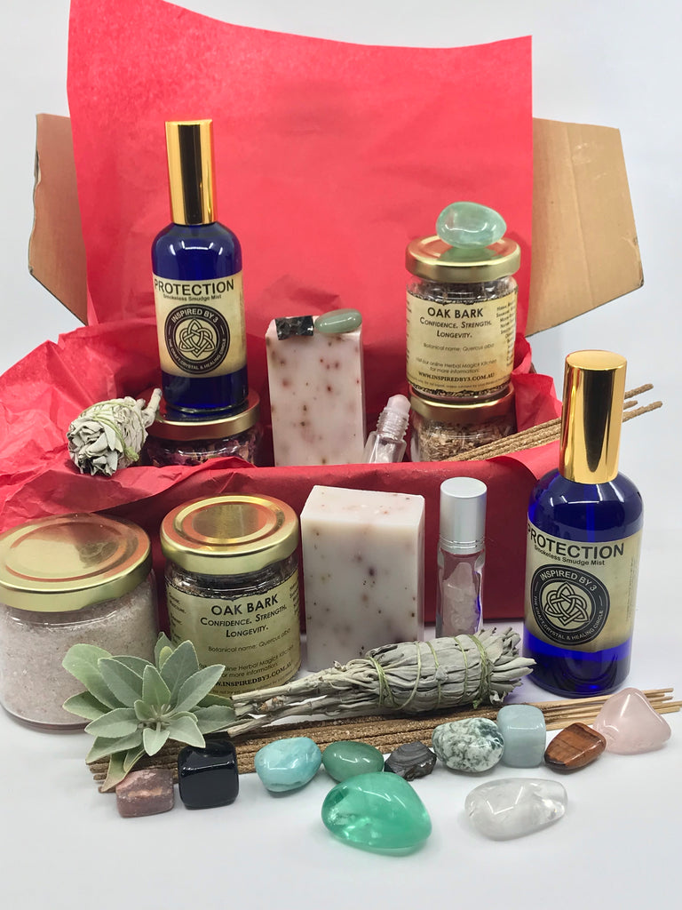 Natural Remedy Box to Protect, Cleanse & Heal. White Sage. Crystals. Inspired By 3 Australia