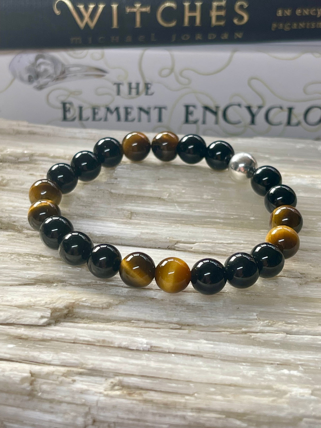 Tiger Eye & Black Tourmaline Silver Bracelet