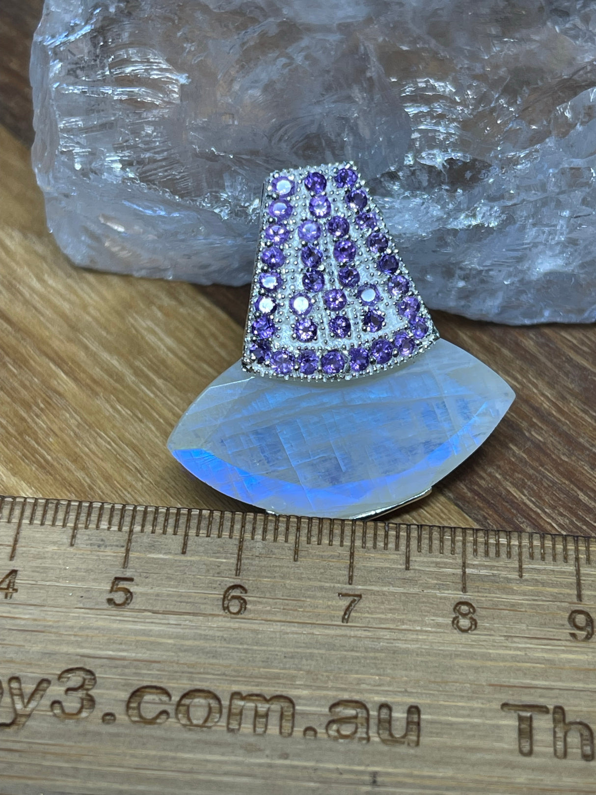 Moonstone Rainbow & Amethyst Pendant & Silver Chain - Inner Peace & New Beginnings