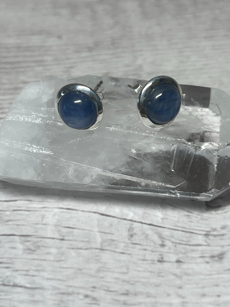 Blue Kyanite Silver Stud Earrings - Tranquility & Calming