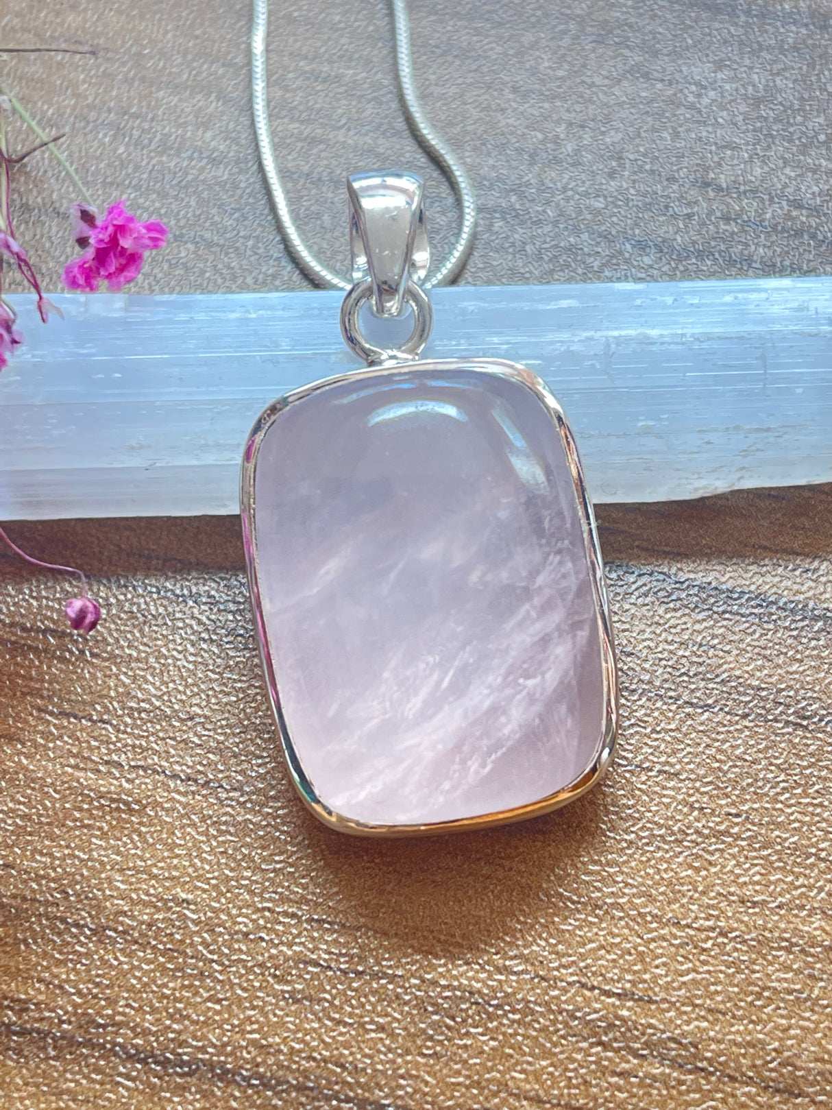 Rose Quartz Large Silver Pendant & Chain - “I radiate love, beauty, confidence and grace”.
