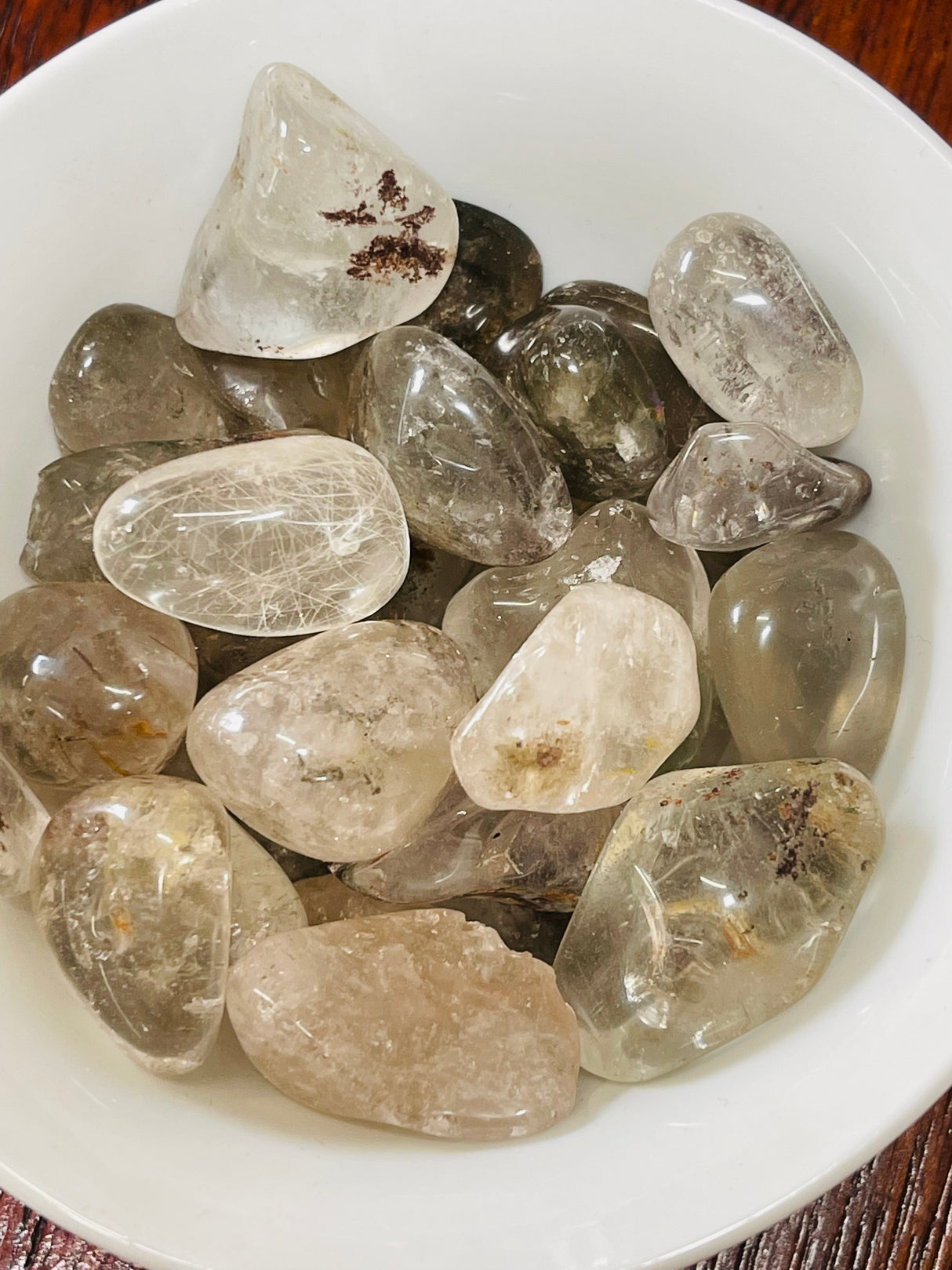 Lodolite tumbled stone with scenic inclusions — crystal of dreams, manifestation, and higher vision.