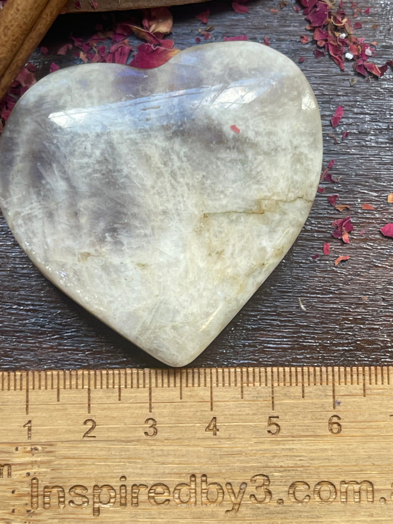 Moonstone Peach Heart with Blue Flashes #8 - New Beginnings. Travel Protection.
