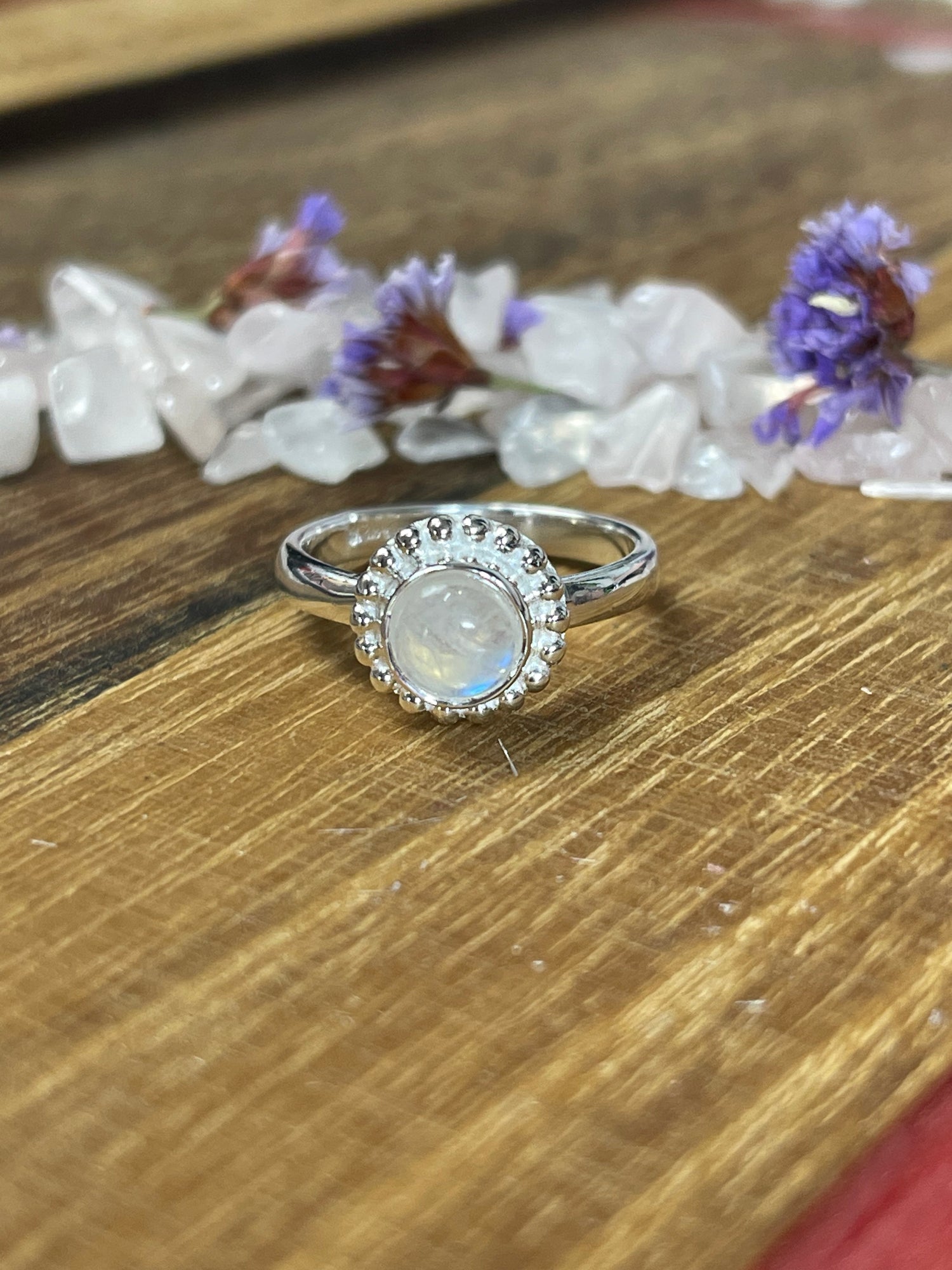 Rainbow Moonstone Ring Size 6 - Inner Peace. Protection.
