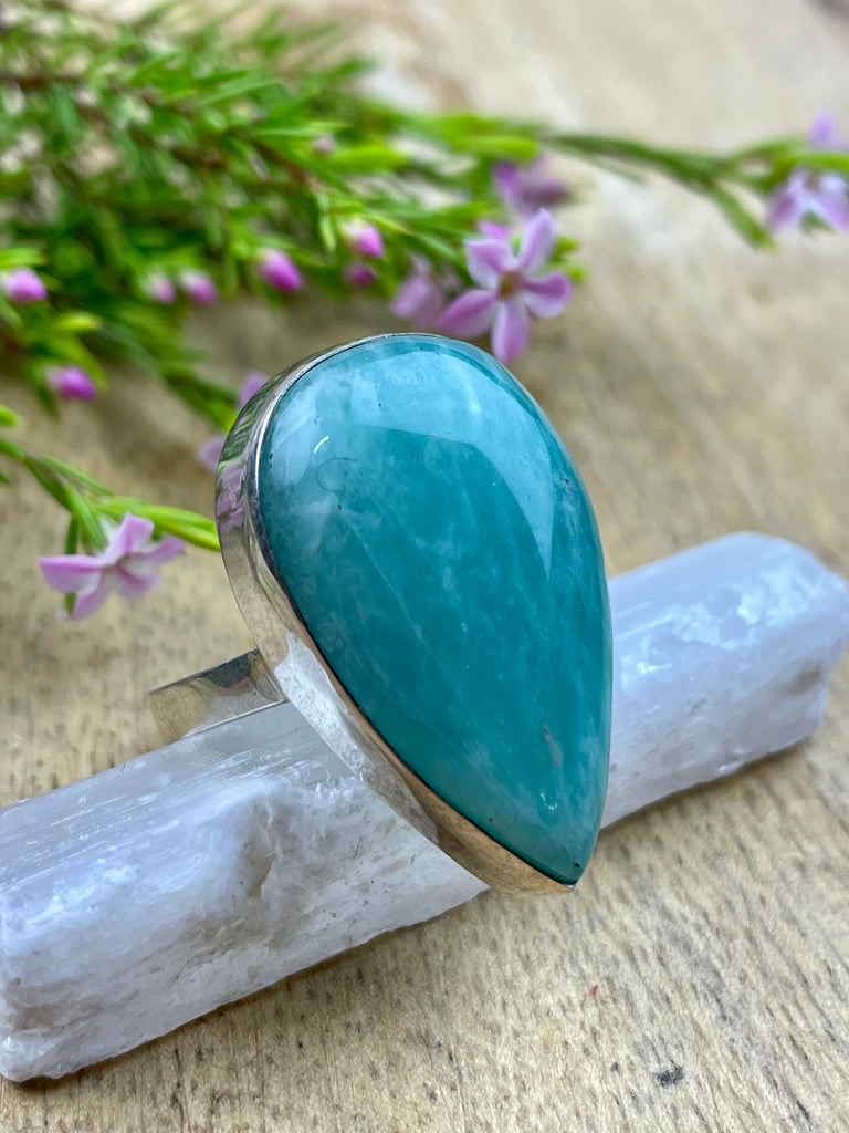 Amazonite Silver Ring Size 9 - Wealth. Soothing.