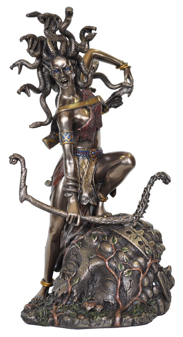 "Medusa with Bow bronze statue – Greek goddess of protection and transformation, serpent hair and bow symbolising courage and power"