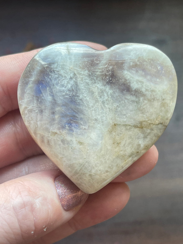 Moonstone Peach Heart with Blue Flashes #8 - New Beginnings. Travel Protection.
