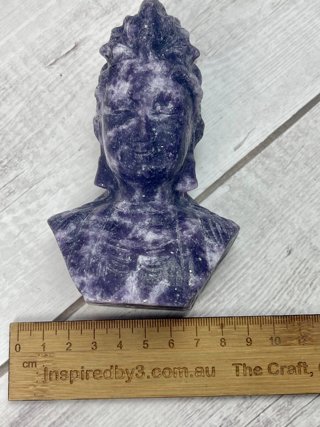 Lepidolite Goddess Kuan Yin Carving 404g - Balance. Calming.