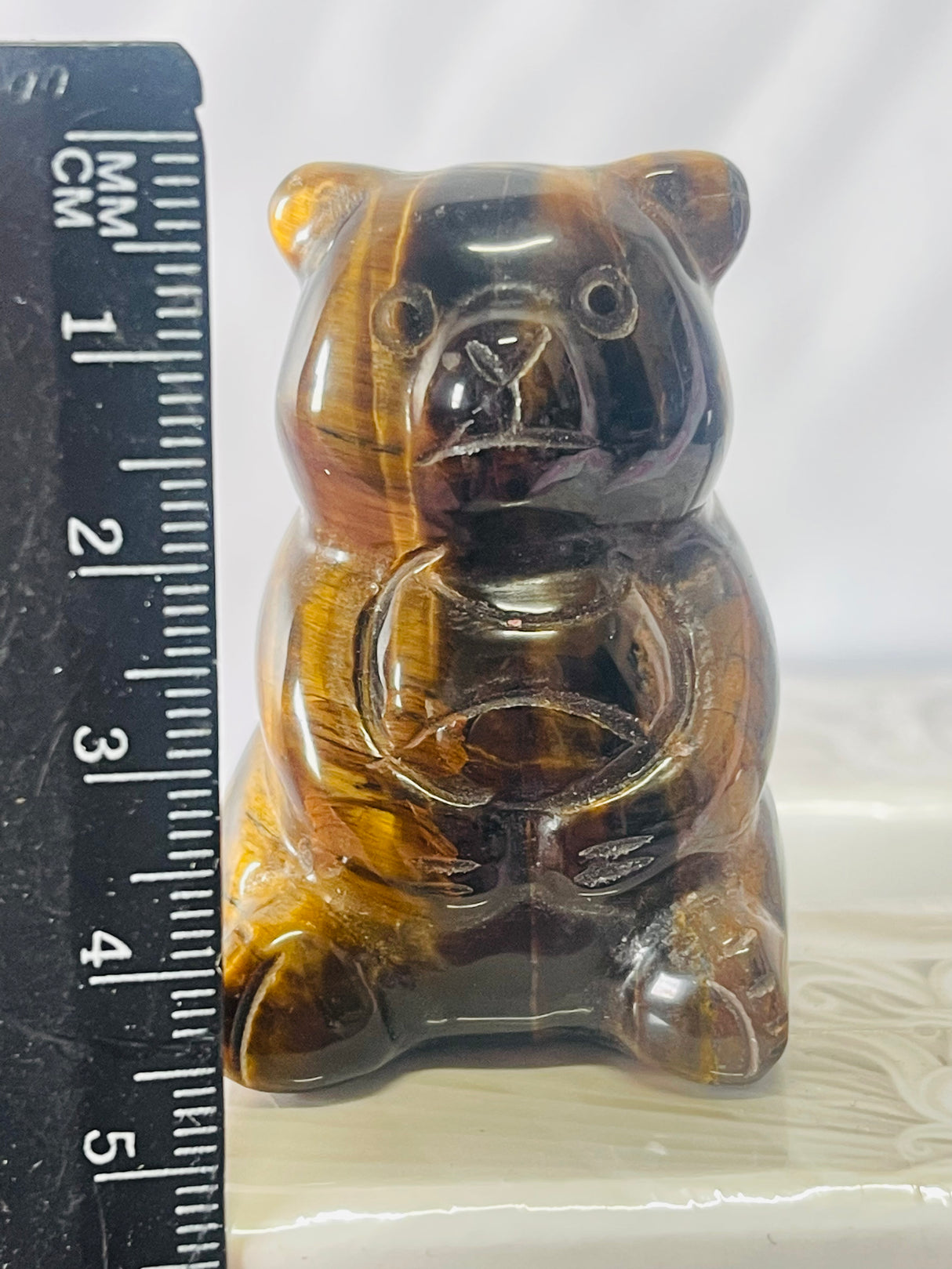 Tiger Eye Teddy Bear Carving - Stone of Strength, Protection and Grounding.