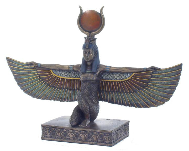 "Isis with large wings bronze statue – Egyptian Goddess of Magic, Healing and Protection, symbol of divine feminine power"