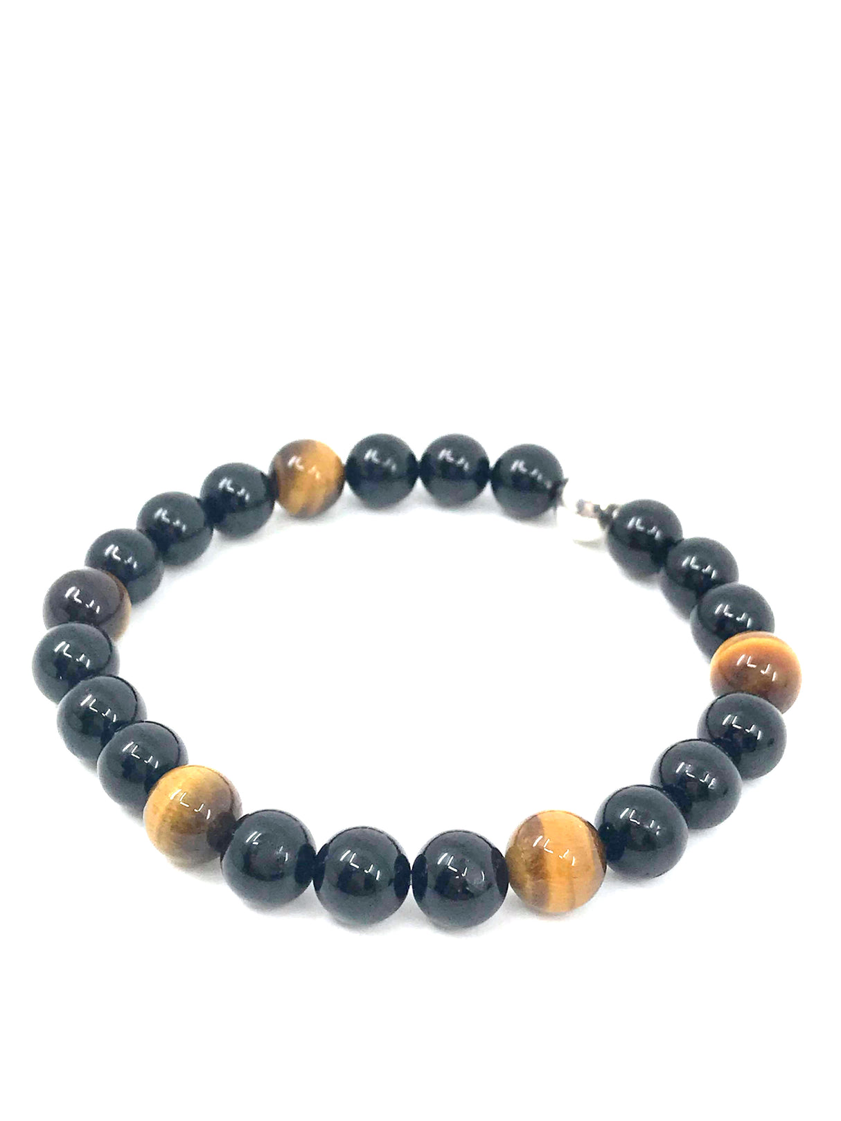 Tiger Eye & Black Tourmaline Silver Bracelet - Protection & Strength