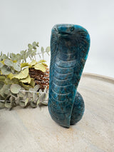 Blue Apatite Snake Carving 15cm – Stone of Wisdom, Transformation & Intuition
