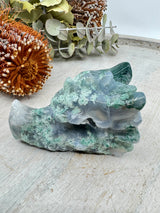Moss Agate Dragon Head Carving 220g (8.5x5cm) – Stone of Protection, Growth & Ancient Wisdom