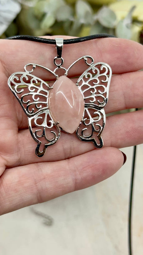Rose Quartz Butterfly Pendant – Stone of Love, Compassion & Emotional Healing