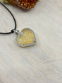 Citrine heart bottle pendant 40x32x11mm glass with platinum-plated alloy – filled with golden crystal chips for joy, success and abundance – Inspired By 3 Crystals Australia.