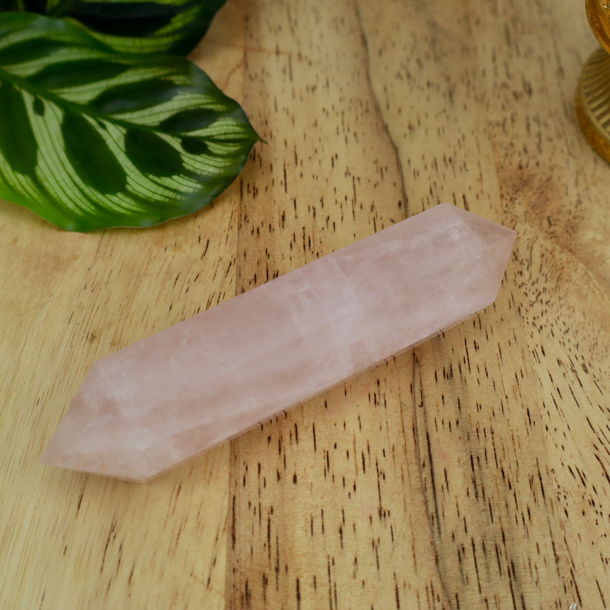 Rose Quartz double terminated crystal 12–13cm polished pink healing stone for love and heart chakra balance