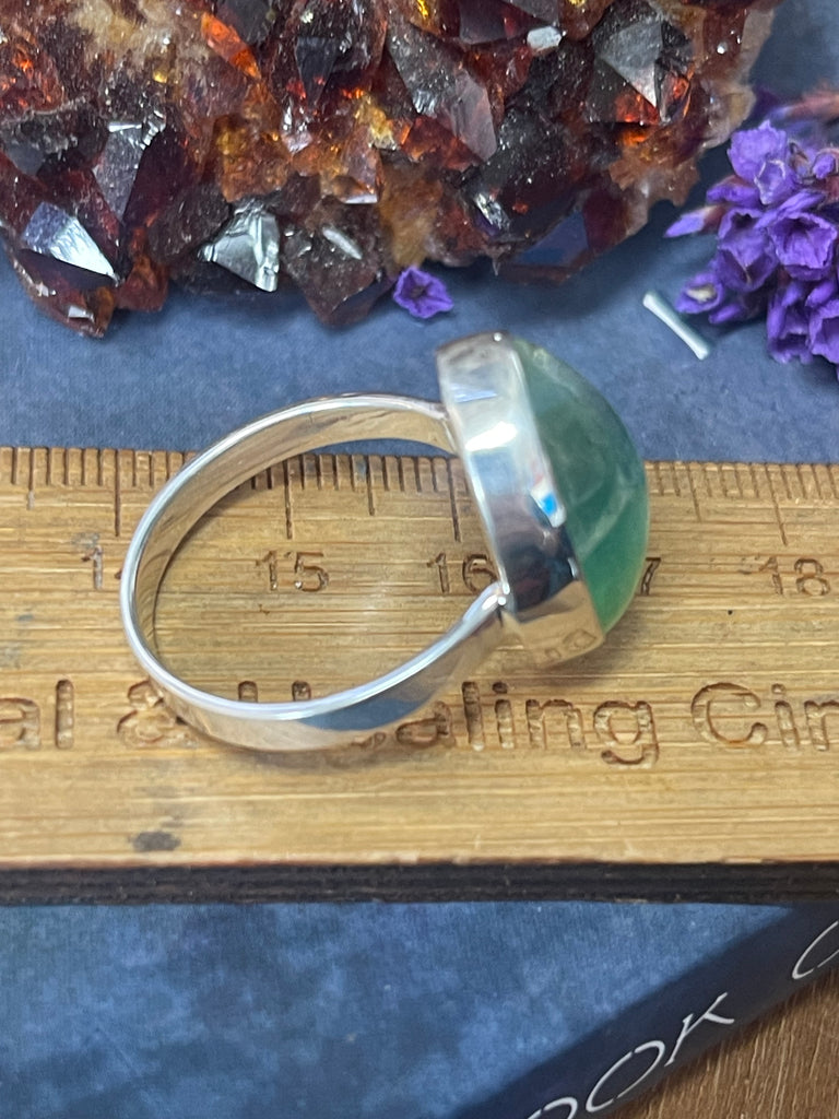 Green Fluroite Silver Ring Size 10 #1 - “My thoughts are clear, organised and grounded”.