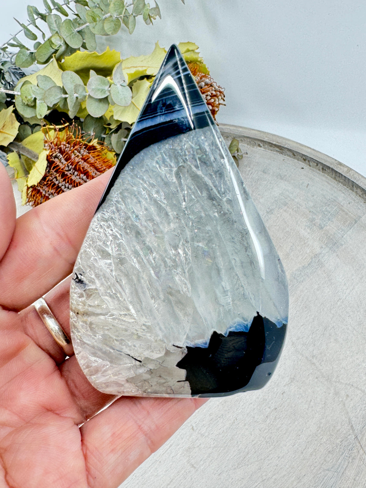 Black Banded Agate Flame 175g (9x6cm) – Stone of Protection, Grounding & Balance