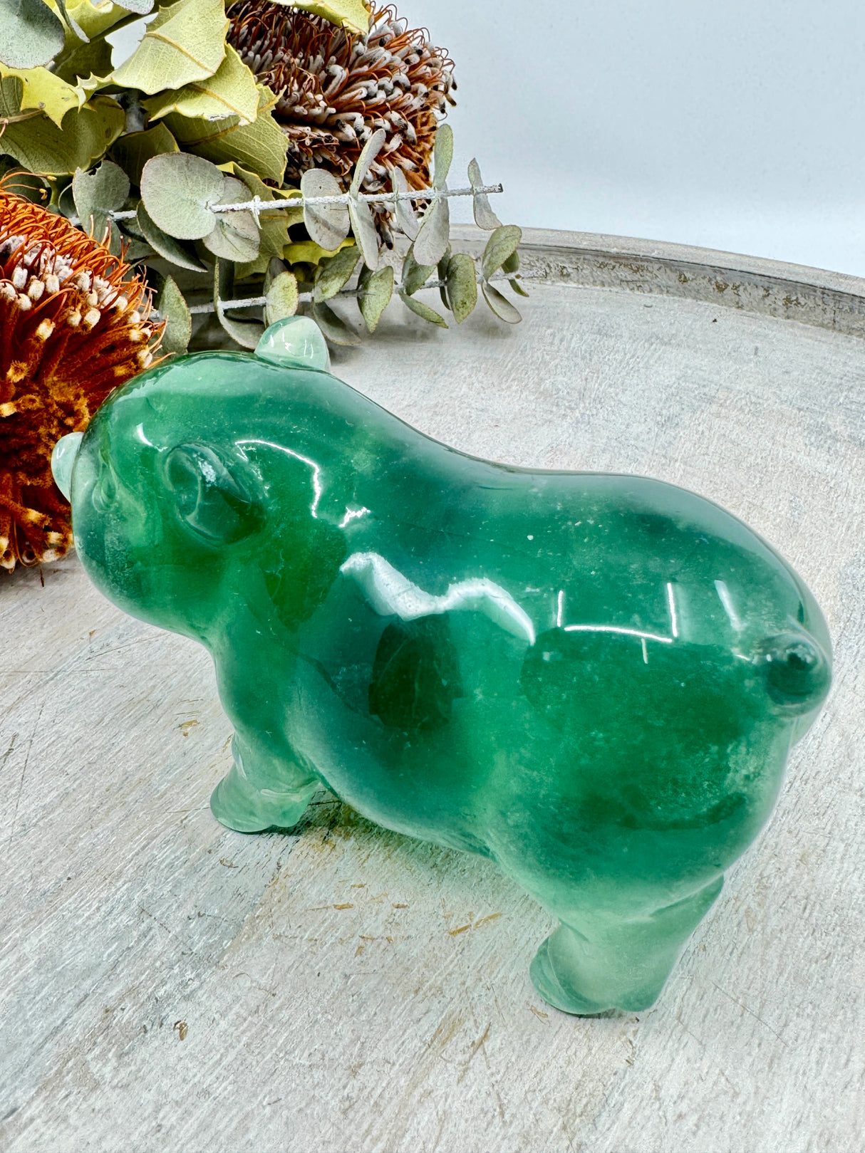 Green Fluorite Pig Carving 415g (5x9.5cm) – Stone of Renewal, Clarity & Abundance