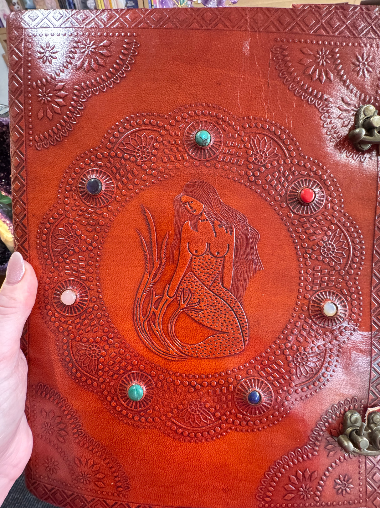 Mermaid Goddess Leather Journal | 33cm | Handmade Paper | Book of Shadows