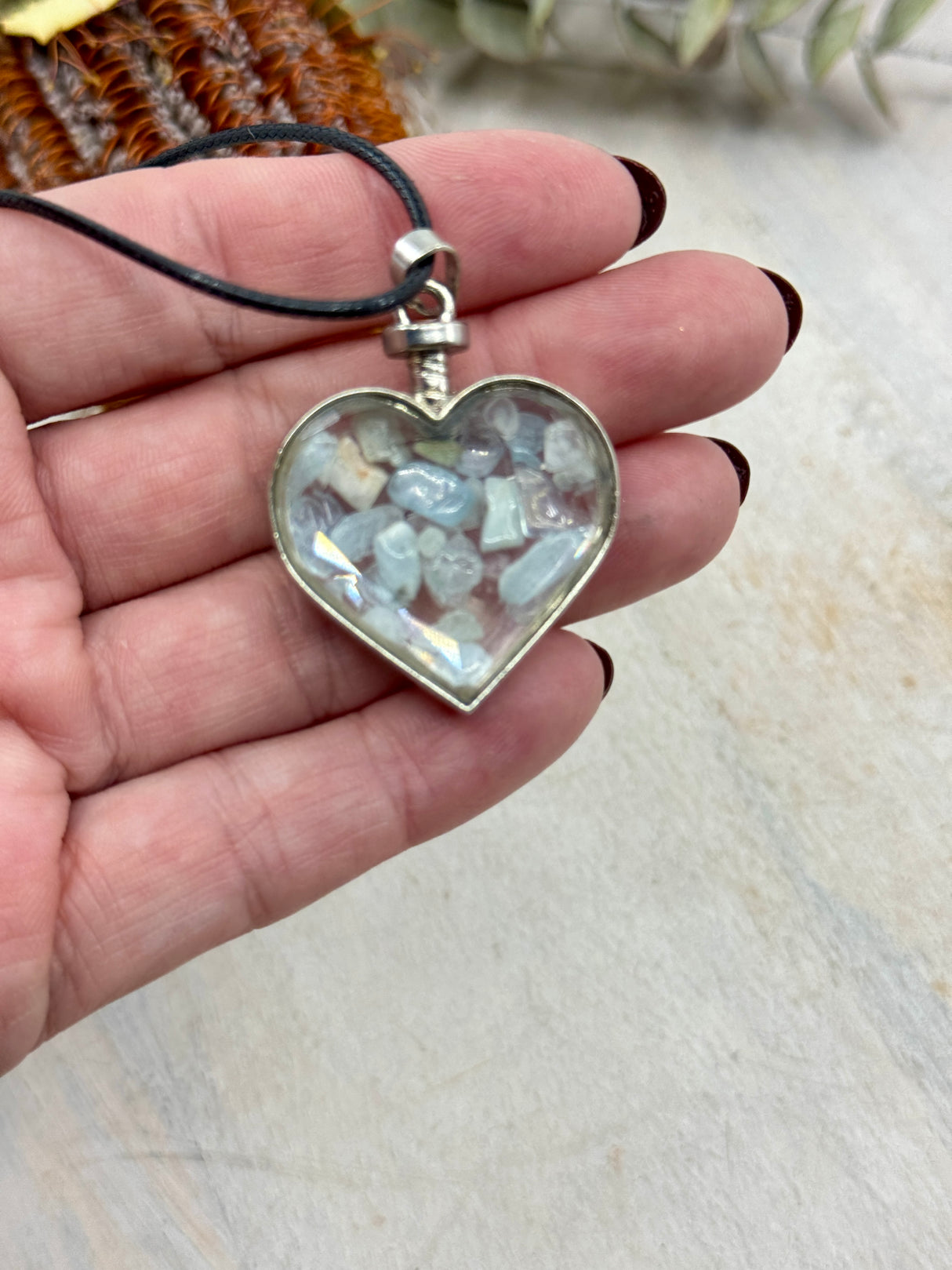 Aquamarine Heart Bottle Pendant – Stone of Serenity, Courage & Clear Communication