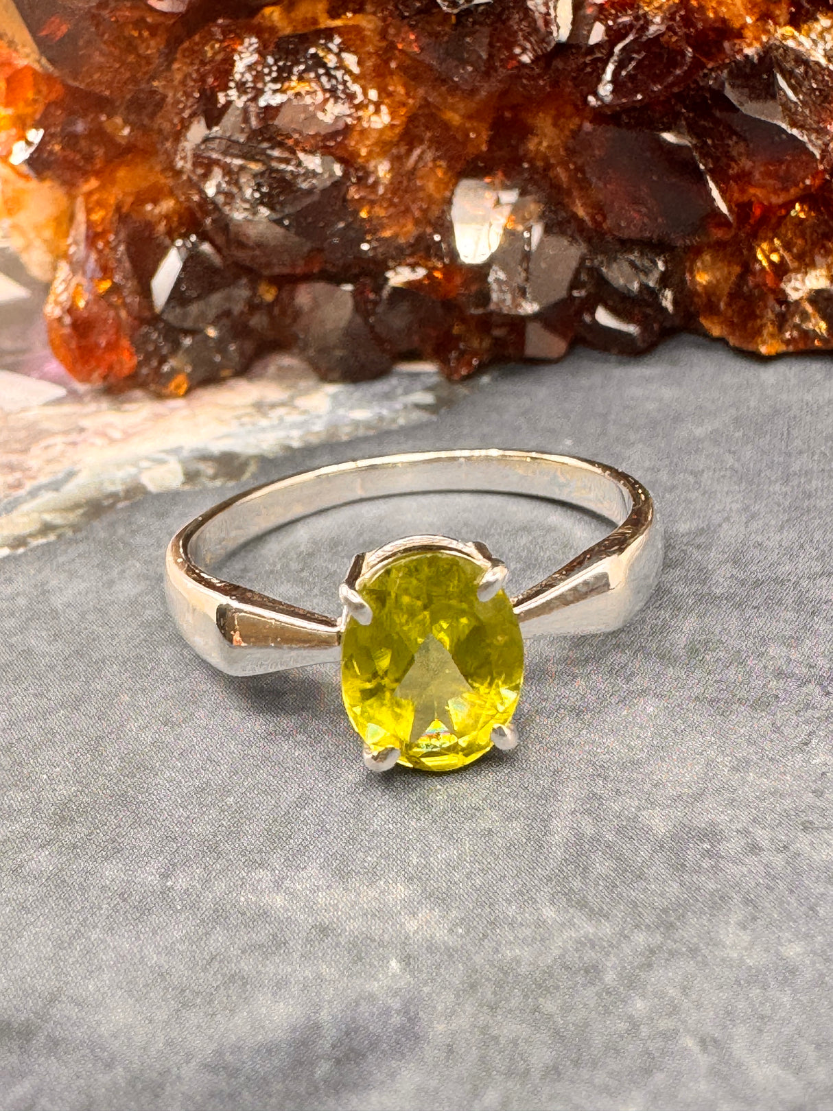 Peridot Silver Ring Size 9 -  “I welcome abundance in all areas of my life”.
