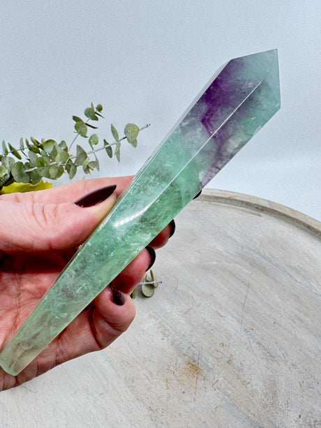 Rainbow Fluorite wand 165g 16.5x3cm – banded violet and green crystal for intuition, calm and higher guidance – Inspired By 3 Crystals Australia.