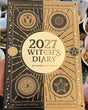 2027 Witch's Diary Southern Hemisphere by Flavia Kate Peters and Barbara Meiklejohn-Free, magical witchcraft planner with gold gatefold cover, moon phases, pagan Sabbats, goddess wisdom, crystal magic, spells and seasonal rituals for Australian witches.