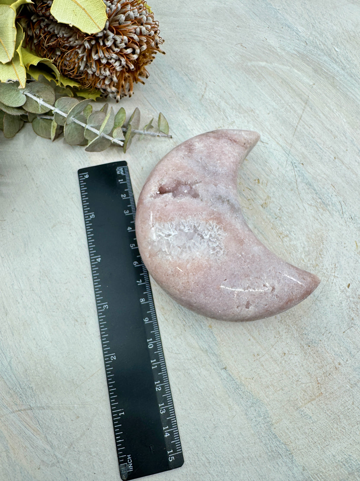 Pink Amethyst Moon Carving 369g (10cm) – Stone of Love, Peace & Emotional Healing