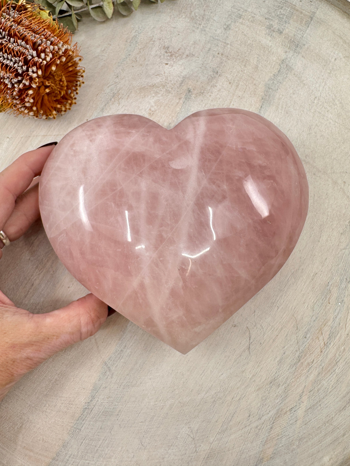 Large Rose Quartz Heart on Gold Stand 1.6kg (16x14cm) – Stone of Love, Peace & Emotional Healing