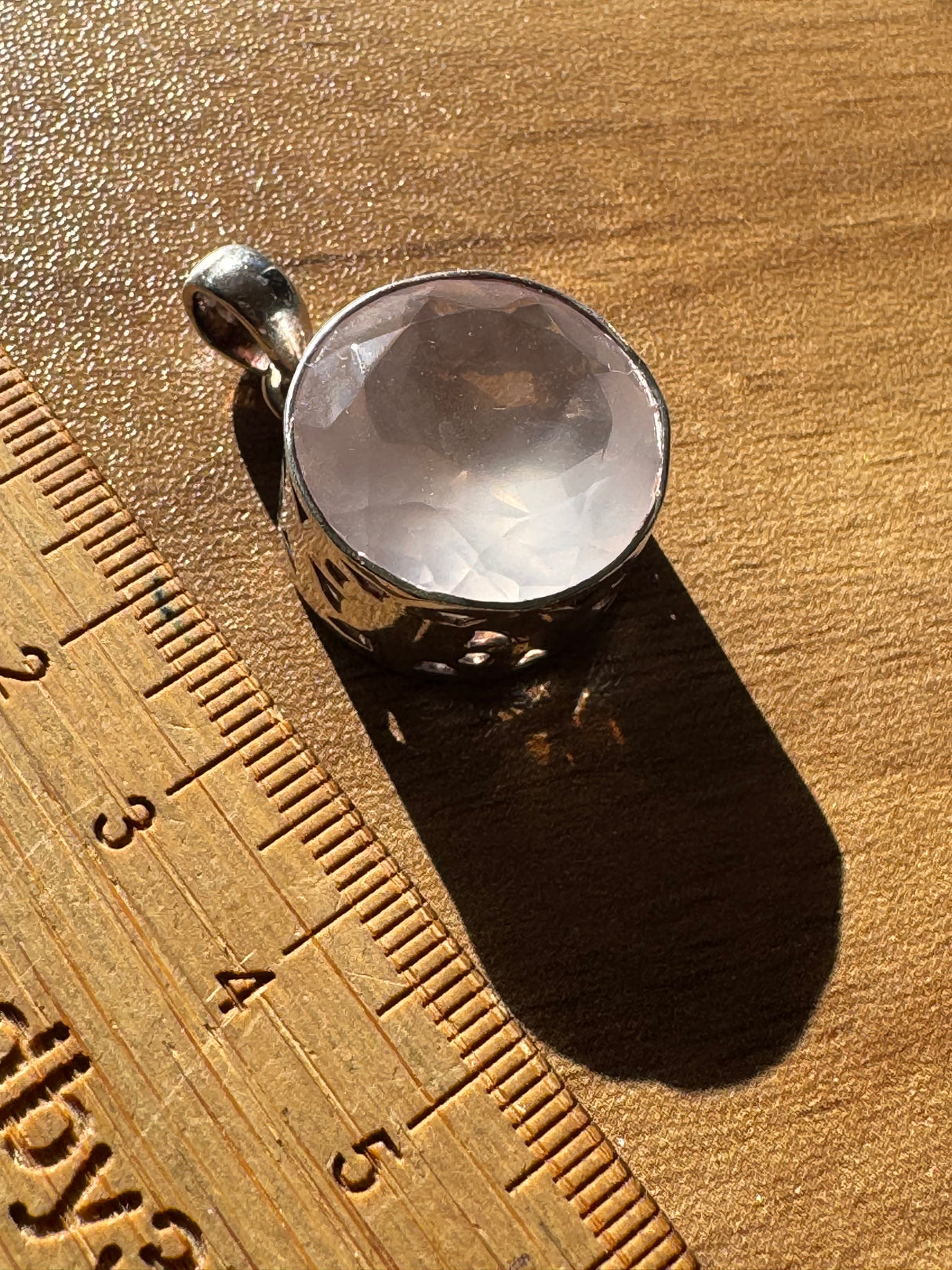 Rose Quartz Round Faceted Silver Pendant - Love & Peace