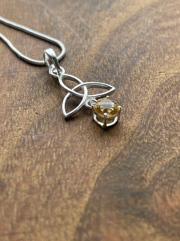 Citrine Silver Triquetra Pendant & Chain - “I am successful in all areas of life”.