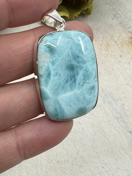 Larimar pendant #8 13.86g 4.7x2.7cm set in .925 silver – blue crystal necklace with chain, gift box and card – Inspired By 3 Crystals Australia.