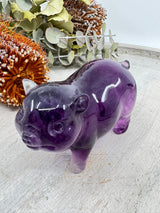 Purple Fluorite pig carving 431g 5x9.5cm – purple crystal symbol of intuition, clarity and abundance – Inspired By 3 Crystals Australia.
