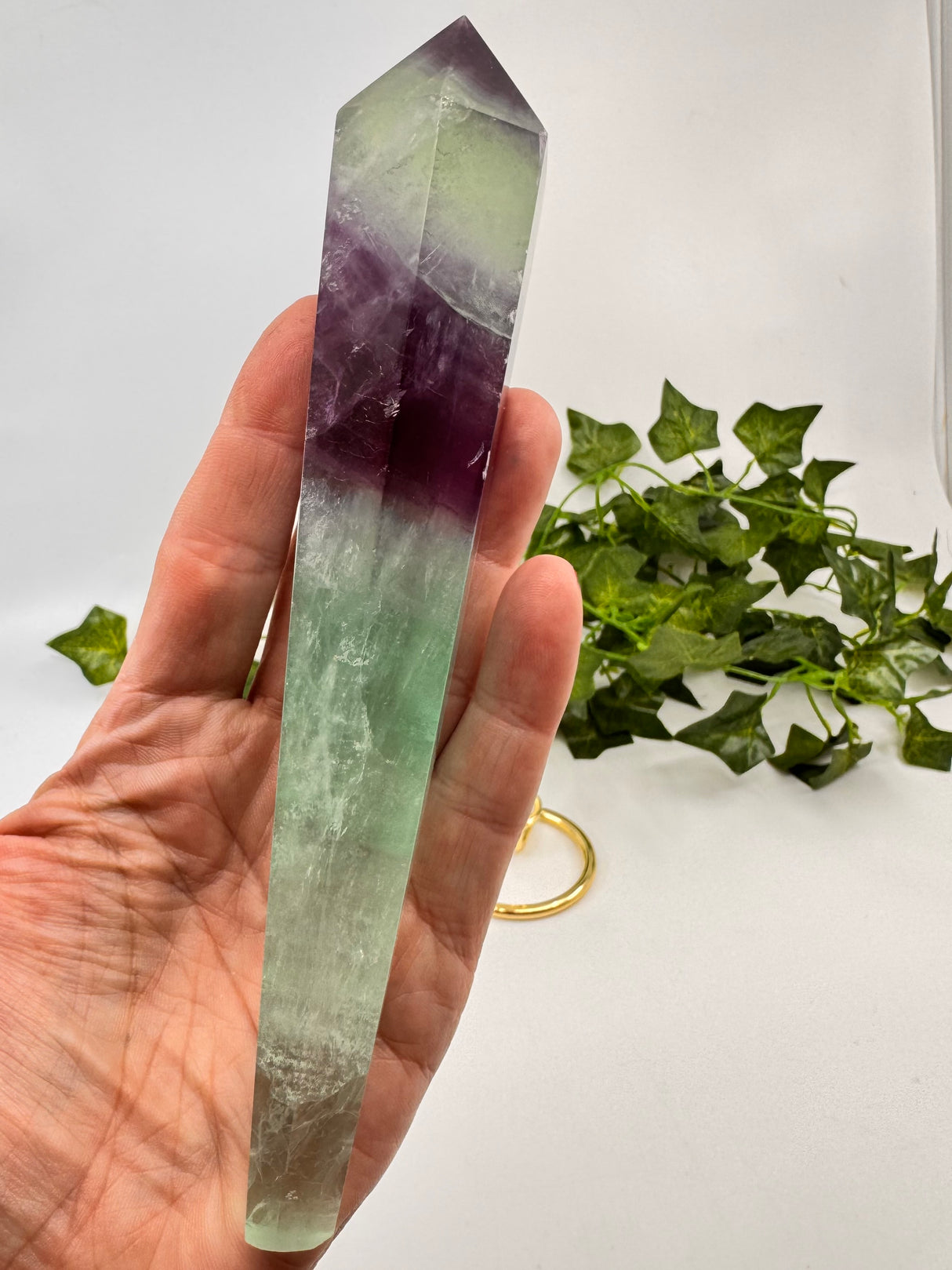 Rainbow Fluorite Wand 236g with Gold Stand – Beacon of Alignment, Insight and Divine Order
