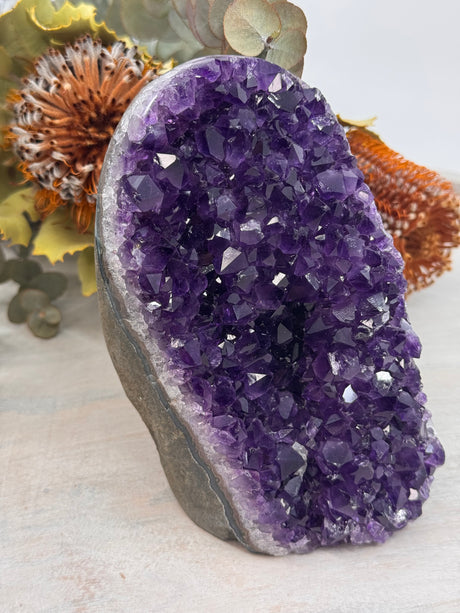 Sparkling Amethyst cluster with violet hues. A crystal of serenity, healing & protection, chosen for meditation & sacred decor.