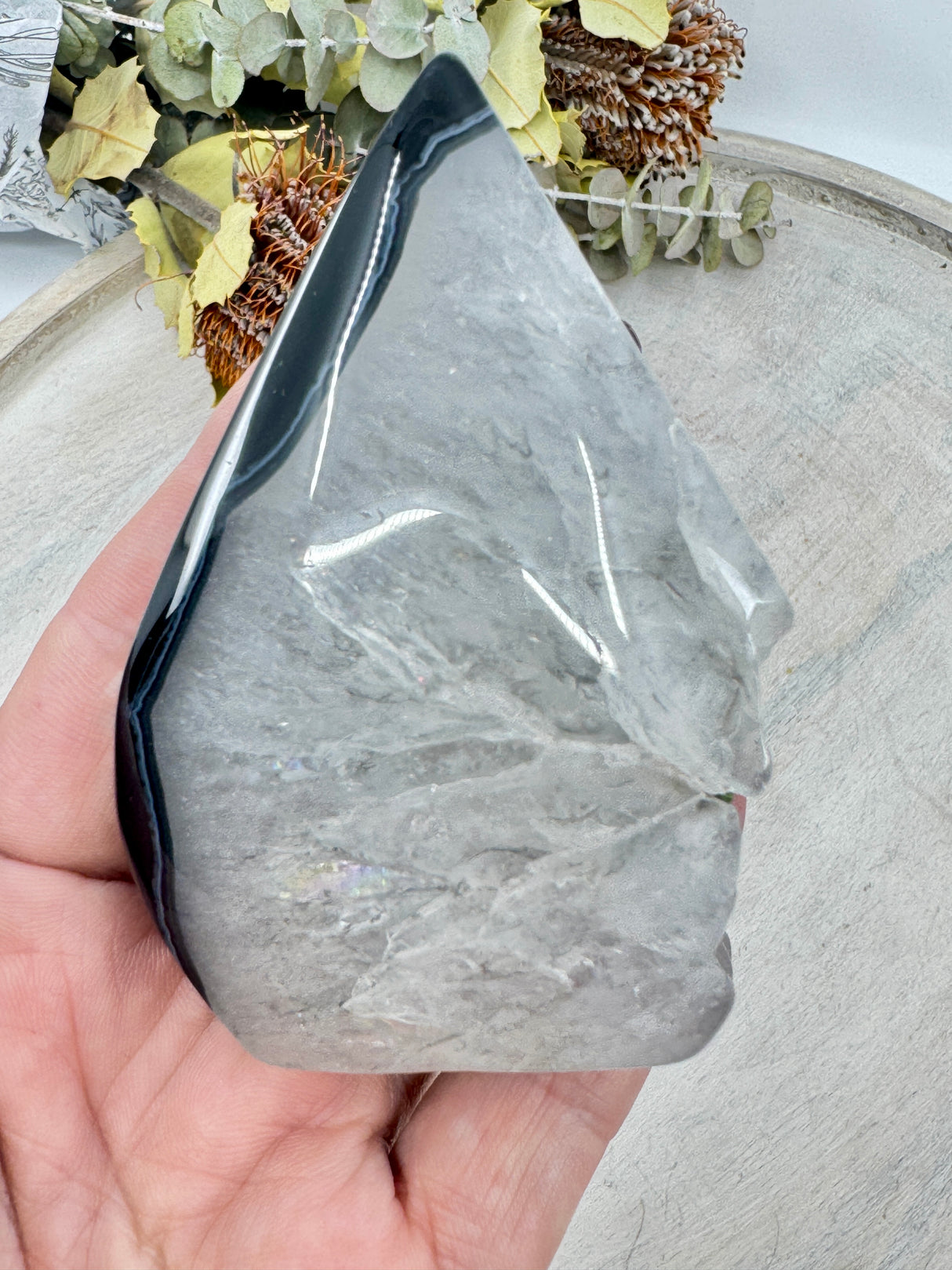 Black Banded Agate Flame 181g (9x6cm) – Stone of Grounding, Strength & Balance