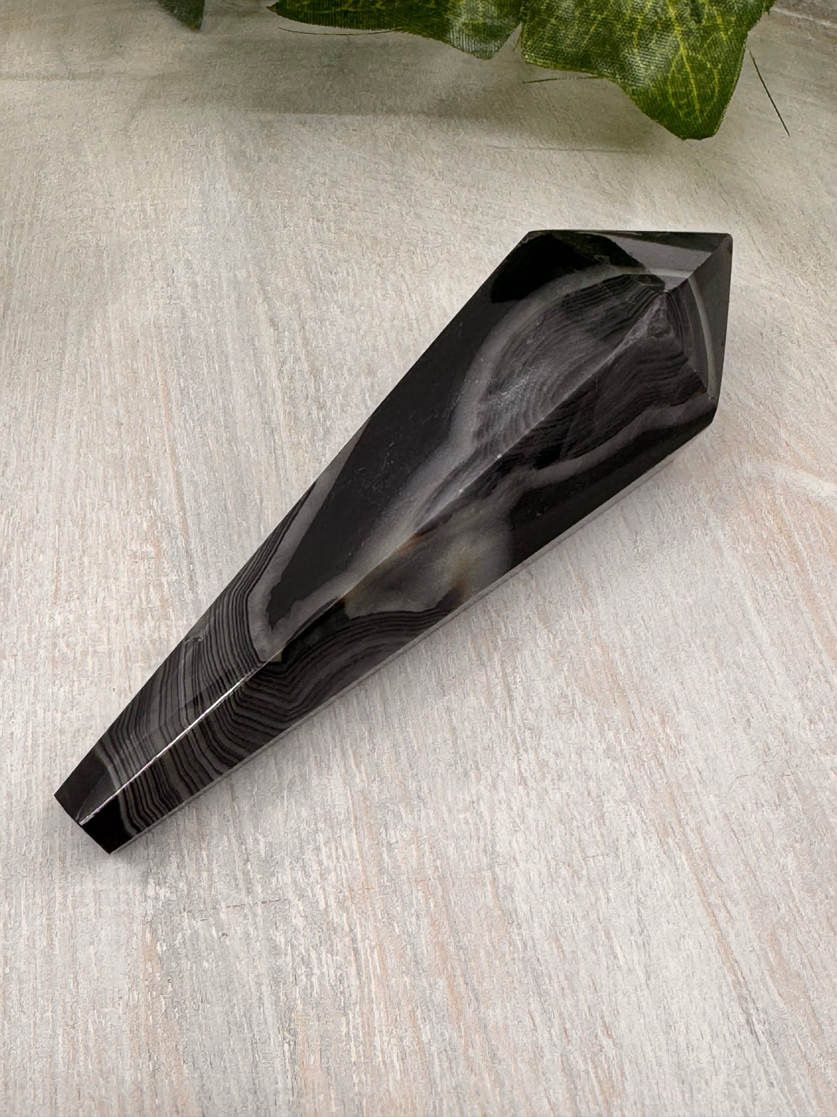 Banded Black Agate Wand - "I release all behaviours that no longer serve me."