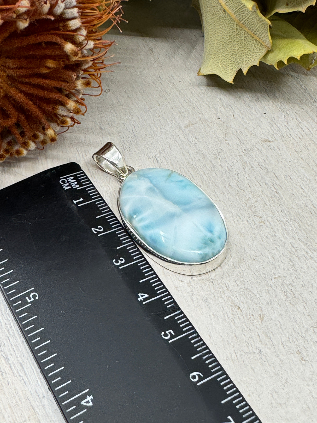 Larimar Pendant #3 – 9.36g (4.4x2cm) – .925 Silver – Stone of Serenity, Healing & Divine Expression