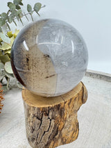 Banded Black Agate sphere 307 g 6 cm – black and white banded grounding crystal for balance and protection – Inspired By 3 Crystals Australia.