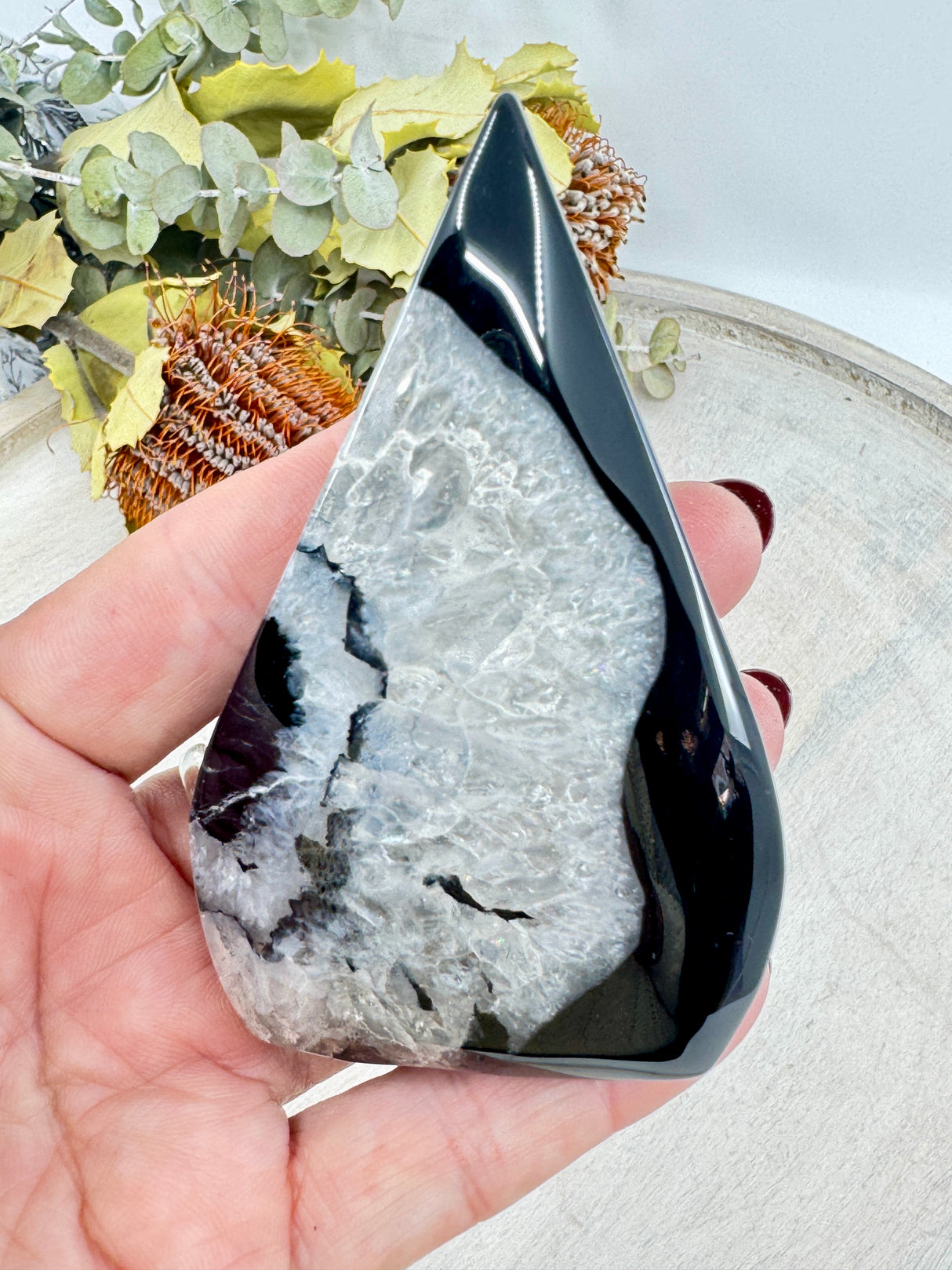 Black Banded Agate Flame 172g (6x9cm) – Stone of Grounding, Strength & Balance