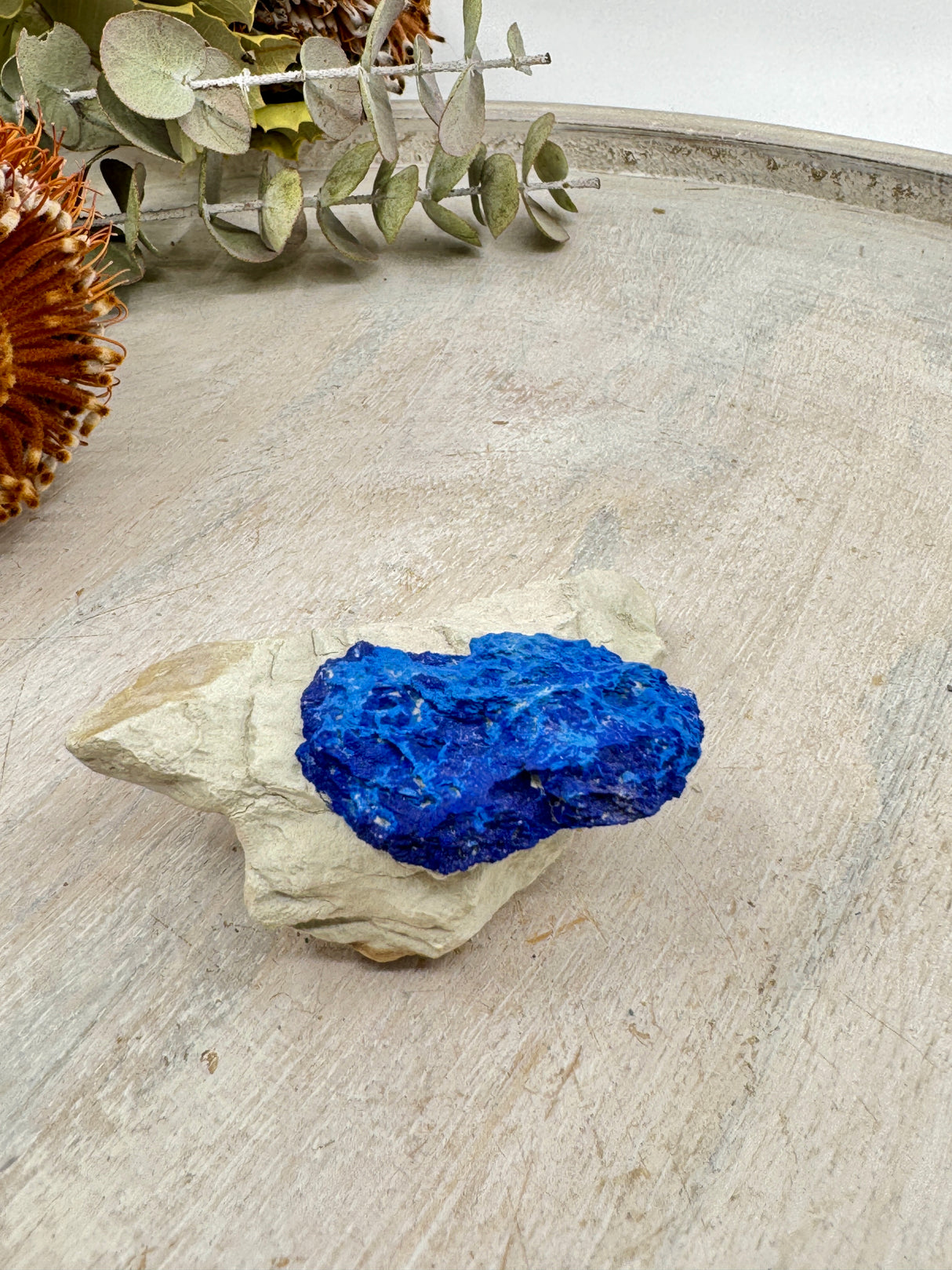 Azurite Sun double formation specimen 68g 7.8x5.3x3.5cm – deep blue twin suns on Kaolinite matrix from Malbunka Copper Mine NT – rare Australian mineral for intuition and divine connection – Inspired By 3 Crystals Australia.