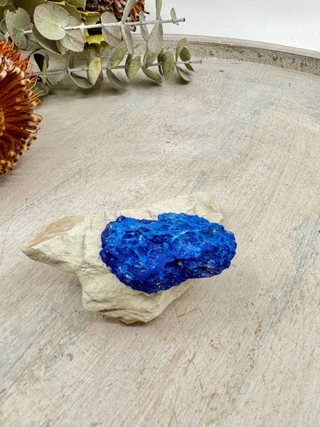 Azurite Sun double formation specimen 68g 7.8x5.3x3.5cm – deep blue twin suns on Kaolinite matrix from Malbunka Copper Mine NT – rare Australian mineral for intuition and divine connection – Inspired By 3 Crystals Australia.