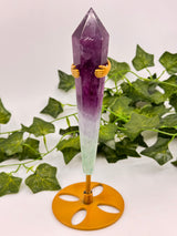 Rainbow Fluorite Wand 155g with Gold Stand – Beacon of Alignment, Insight and Divine Order