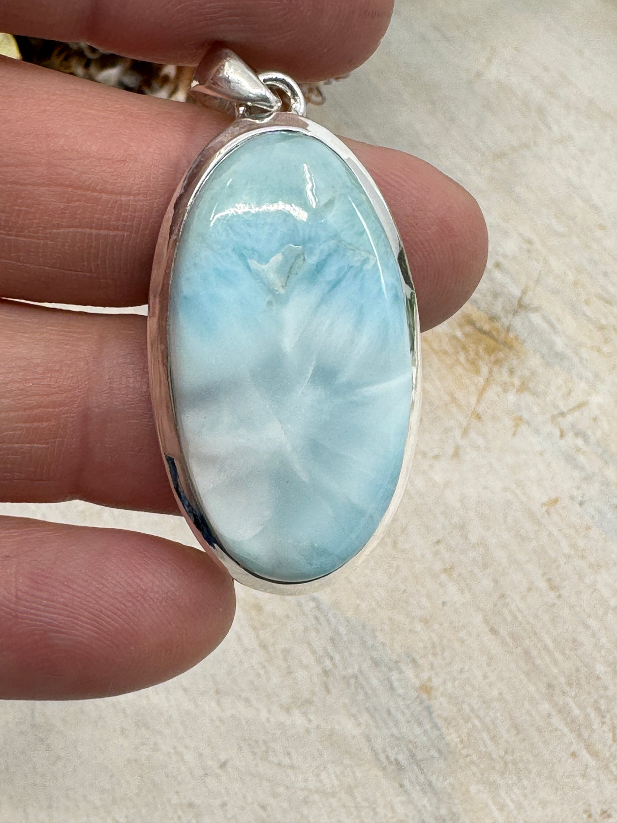 Larimar Pendant #7 – 10.72g (4.6x2.3cm) – .925 Silver – Stone of Peace, Intuition & Divine Expression