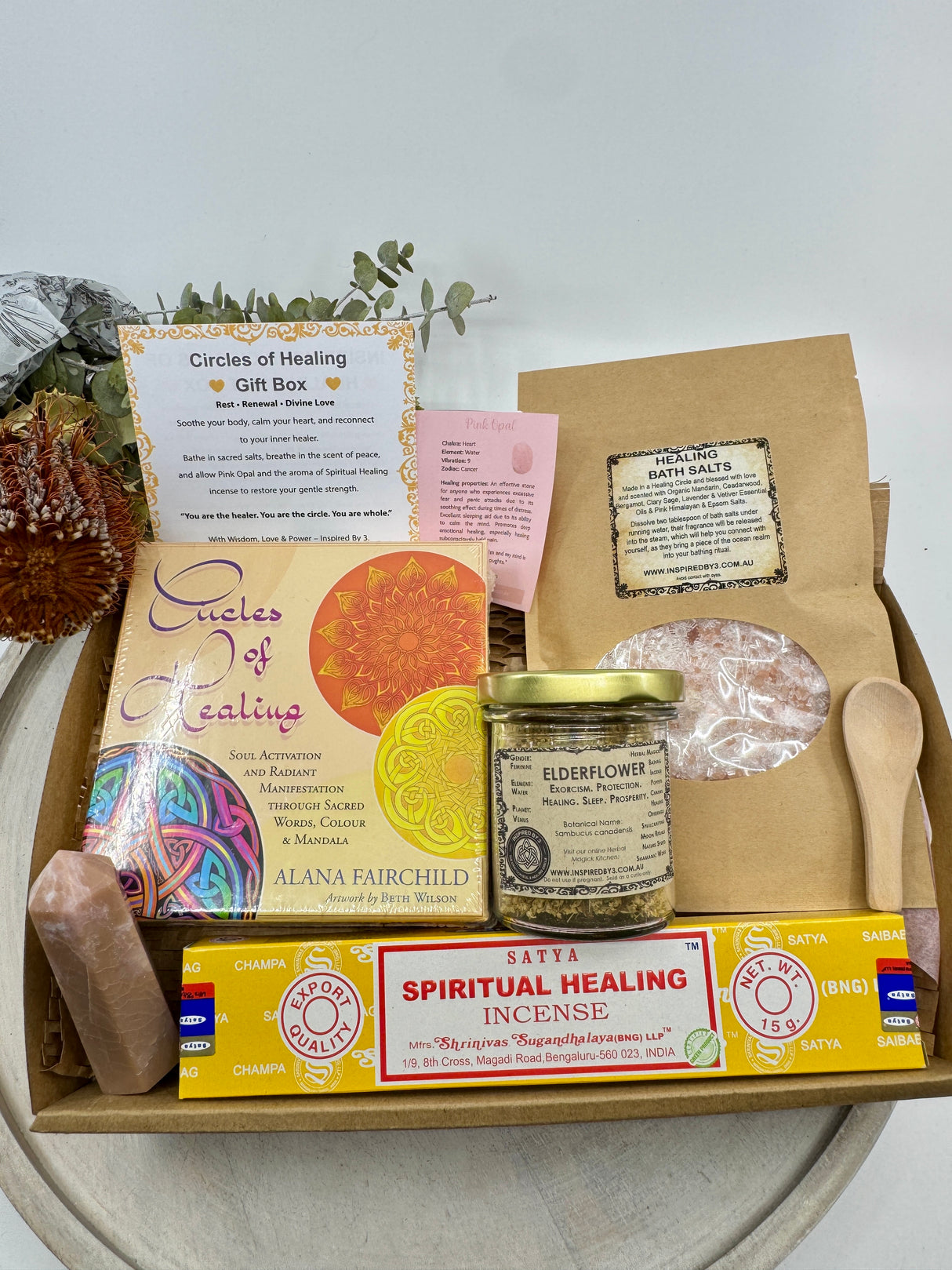 Circles of Healing Gift Box – Oracle, Pink Opal Tower, Bath Ritual & Spiritual Healing Incense